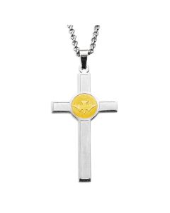 Two Tone Holy Spirit Stainless Steel Medal Cross on a 24" Chain