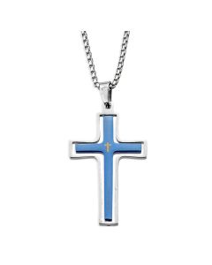 Blue Steel Cross in a Stainless Steel Cross Frame on a 24" Chain