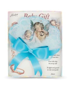 5" x 5 1/2" Guardian Angel with Lantern Blue Plexiglass Crib Medal