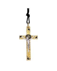 2 1/8" Gold Tone St. Benedict Crucifix on a 30" Black Cord