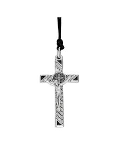 2 1/8" Silver Tone St. Benedict Crucifix  on a 30" Black Cord