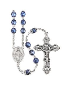 Cobalt Metallic Glass Fire Polished Bead Rosary