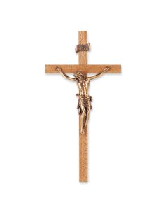11" Oak Cross with Museum Gold Antiqued Corpus
