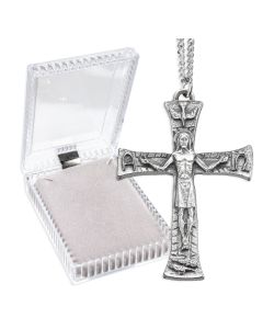 1 1/2" Silver Oxidized Christ Risen Crucifix on 18" Chain