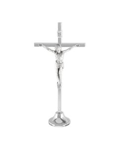 5" Brass Standing Silver Finished Crucifix with Silver Oxidized Corpus