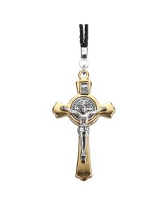 3" Gold Finish Saint Benedict Crucifix on 30" Cord