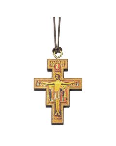 San Damiano Cross on Brown Cord