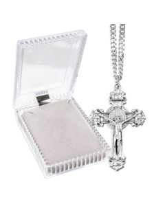 1 5/8" Antiqued Silver Oxidized St. Benedict Crucifix on 24" Chain, Boxed