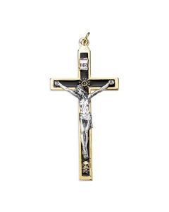 4.5 inch Funeral Crucifix with Skull and Crossbones in Nickel and Gold 
