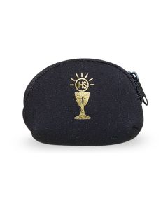 2" x 3" Soft Black Communion Neoprene Rosary Case Stamped with Gold Communion Symbol
