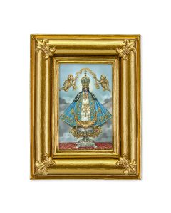 3 1/2" x 4 1/2" Gold Frame with Fleur de lis corners and an Our Lady of San Juan print- P65