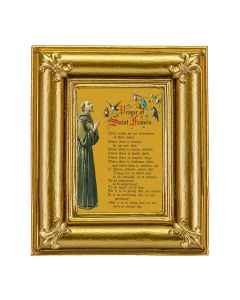 3 1/2" x 4 1/2" Gold Frame with Fleur de lis corners and a Saint Francis print- P65