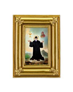 3 1/2" x 4 1/2" Gold Frame with Fleur de lis corners and a Saint Charbel print- P65