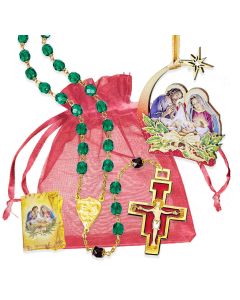 Christmas Rosary Green Beads with Garnet 'Our Father' Beads