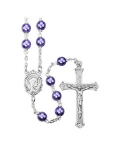 Violet 7Mm Pearl Rosary in Deluxe Gray Velvet Box