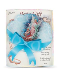 5" x 5 1/2" Guardian Angel on Bridge Blue Plexiglass Crib Medal