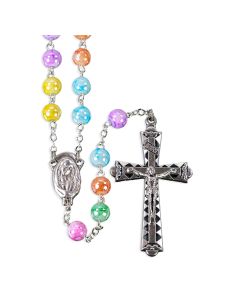 6mm Multicolored Marbleized Rosary with Center and Crucifix 
