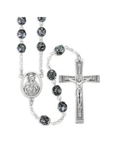 Black and Silver Metallic Glass Fire Polished Bead Rosary