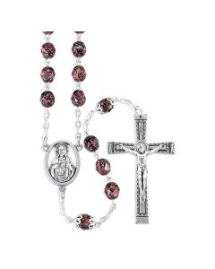 Garnet and Black Metallic Glass Fire Polished Bead Rosary