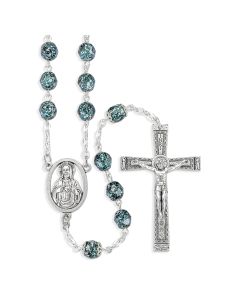 Teal and Silver Metallic Glass Fire Polished Bead Rosary
