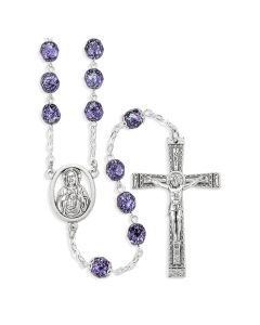 Violet and Silver Metallic Glass Fire Polished Bead Rosary