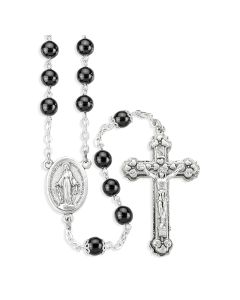 Black Imitation Pearl Glass Bead Rosary