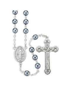Dark Grey Imitation Pearl Glass Bead Rosary