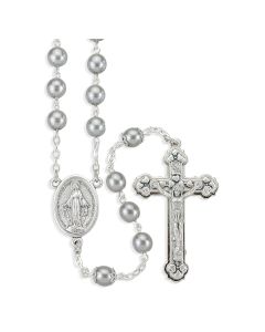 Light Grey Imitation Pearl Glass Bead Rosary