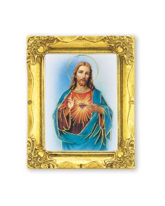 3" x 2" Antique Gold Frame with Sacred Heart of Jesus Print-P65
