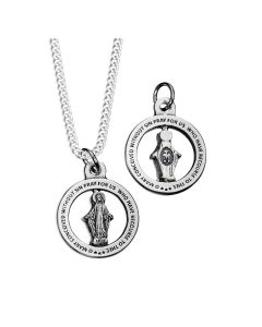 Circular Pierced Miraculous Medal Pendant on 18 inch Chain Boxed