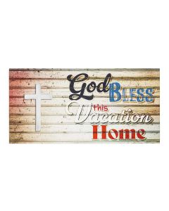 4 3/4" x 3 7/8" Wooden Plaque - God Bless this Vacation Home with Petwer Cross Applique