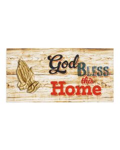4 3/4" x 3 7/8" Wooden Plaque - God Bless This Home with Gold Tone Praying Hands Applique