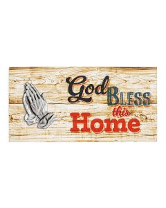 4 3/4" x 3 7/8" Wooden Plaque - God Bless This Home with Silver Tone Praying Hands Applique
