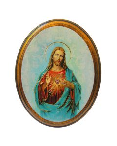Sacred Heart of Jesus Oval Wood Plaque