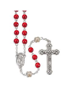 6mm Red Polished Glass Bead with Pearl Our Father Beads