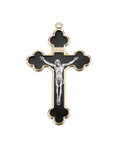 82mm Gold Finish Budded Crucifix with a Black Epoxied and Silver Ox Corpus 
