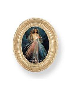 3 1/2" x 4 1/2" Gold Oval Frame with a Divine Mercy Print-P65