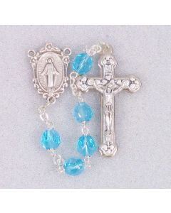 7mm Aqua Crystal Aurora Borealis Rosary with Deluxe Centerpiece and Crucifix