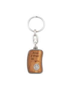Wooden Divine Mercy Inset Keychain