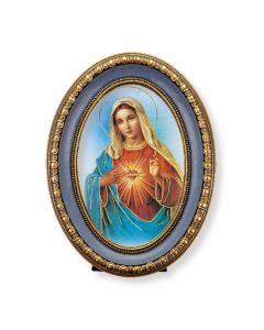 5 1/2" x 7 1/2" Oval Gold-Leaf Frame with a Immaculate Heart of Mary Print-P65
