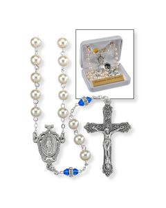 Deluxe December Birthstone Imitation Pearl and Zircon Rosary