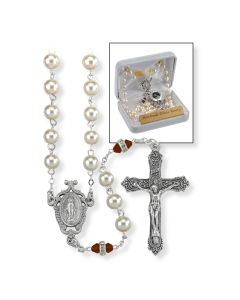 Deluxe January Birthstone Imitation Pearl and Garnet Rosary