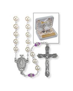 Deluxe June Birthstone Imitation Pearl and Alexandrite Rosary