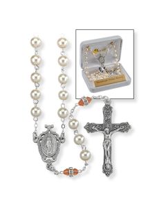 Deluxe November Birthstone Imitation Pearl and Topaz Rosary