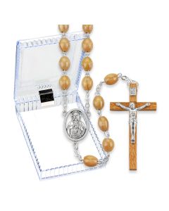 Genuine Olive Wood Bead Rosary, Boxed