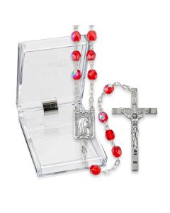 Faceted Ruby Glass Bead Rosary, Boxed