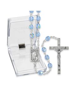 Faceted Sapphire Glass Bead Rosary, Boxed