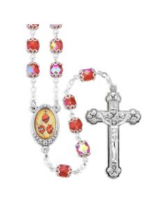 JMJ Three of Hearts Double Capped Ruby Bead Rosary