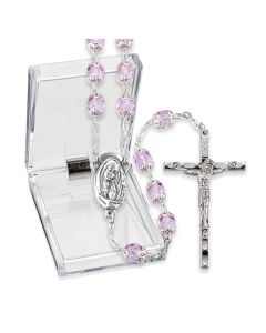 Double Capped Rose Bead Rosary, Boxed