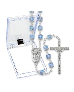 Double Capped Sapphire Bead Rosary, Boxed